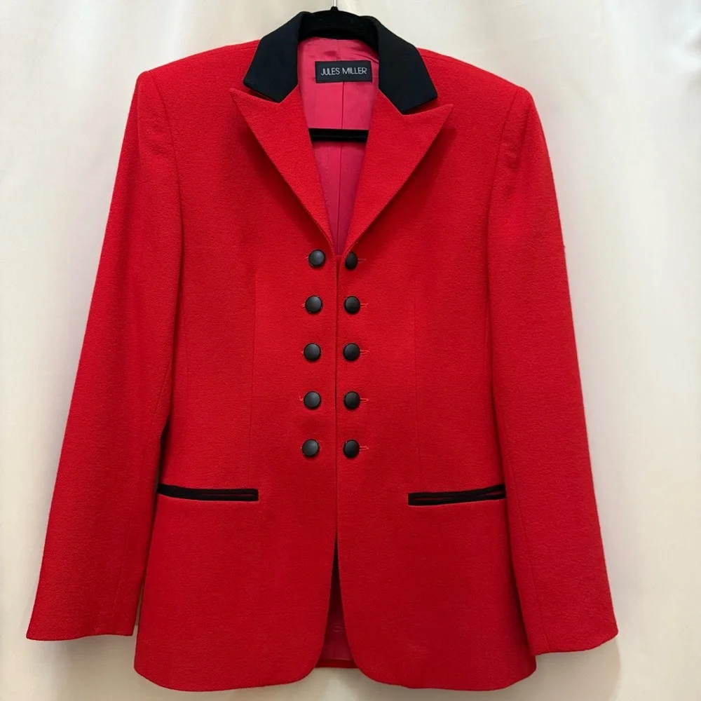 Jules Miller Vintage Red Wool Military Blazer Jacket USA Women’s 8 80s